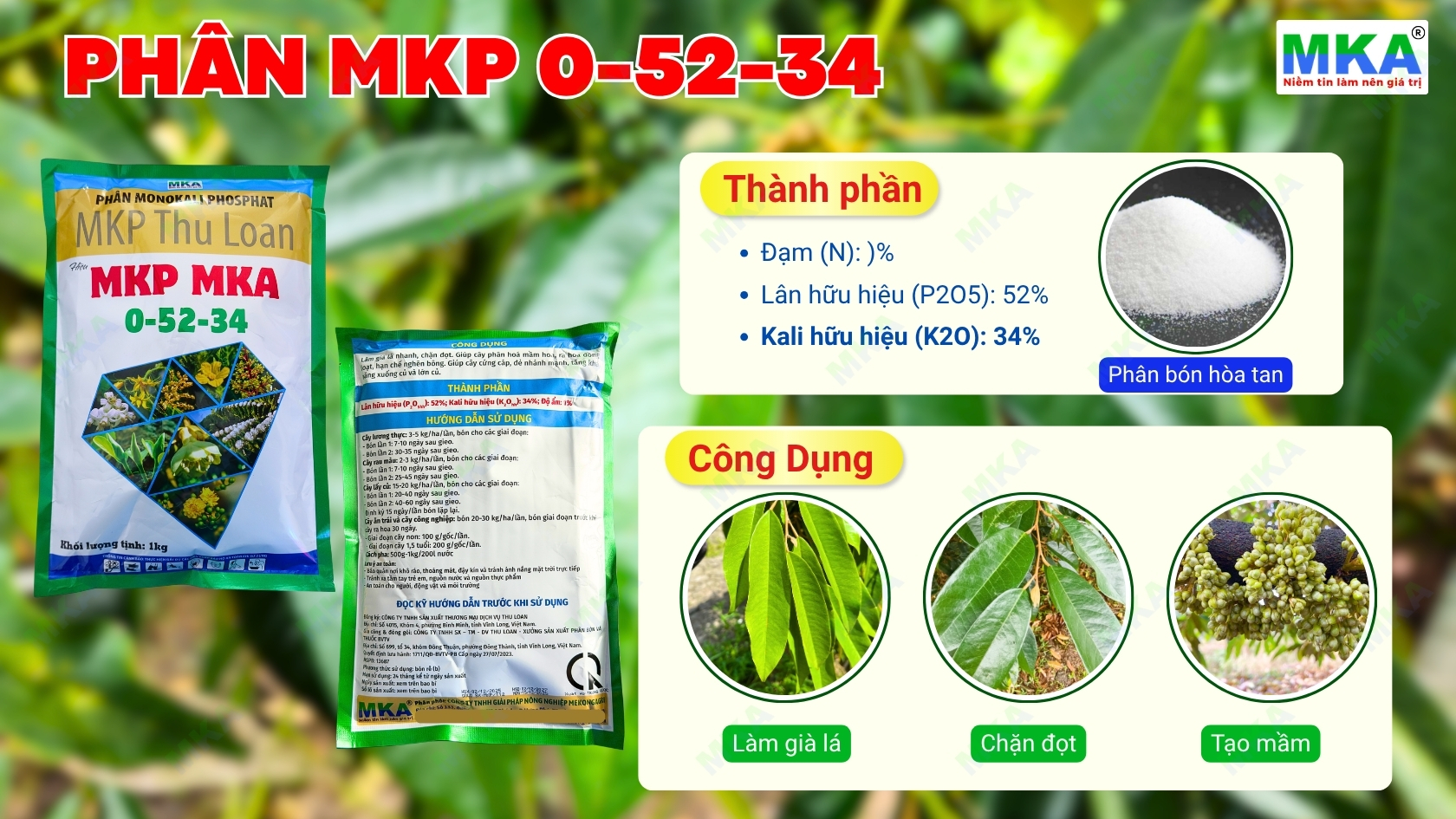 Thành phần và công dụng của phân MKP 0-52-34